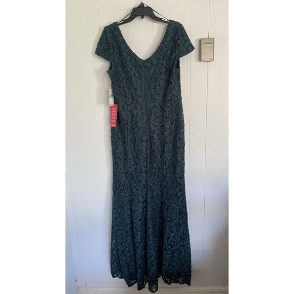 Alex Evenings Women's Size 16 Emerald Green Lace Gown Cap Sleeves - Picture 6 of 10